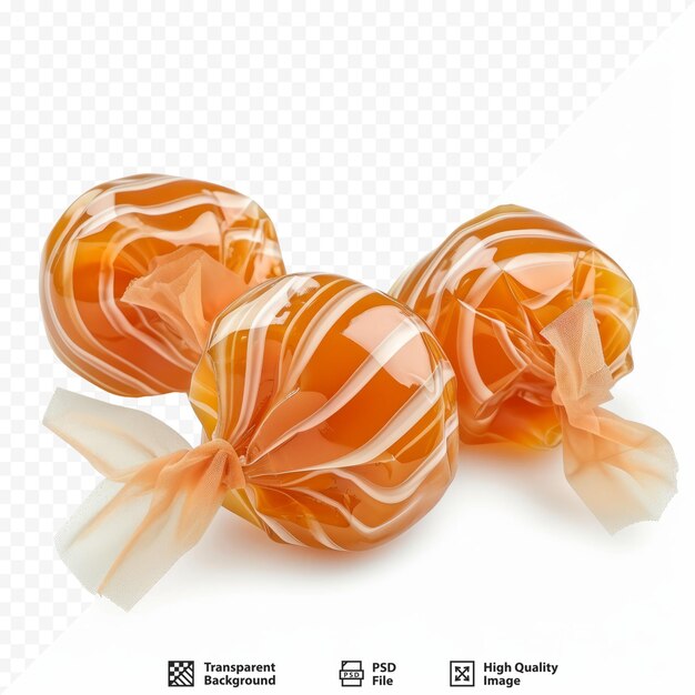 PSD caramel candies isolated on a white isolated background with clipping path