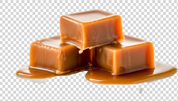 PSD caramelle caramellate con salsa caramellata su sfondo trasparente