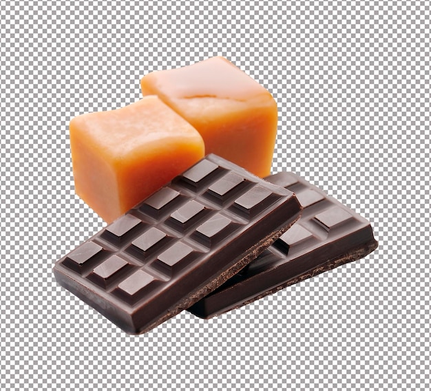 PSD Карамельные конфеты и плитка шоколада на белом фоне ингредиент здоровой пищи