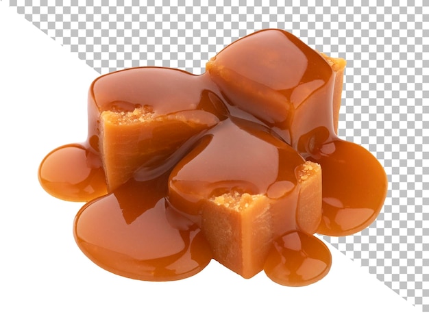 PSD caramel candy and caramel sauce isolated