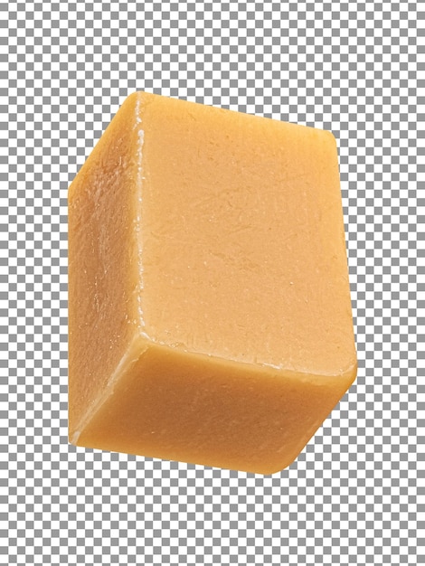 Caramel candy cube shape front view isolated on transparent background