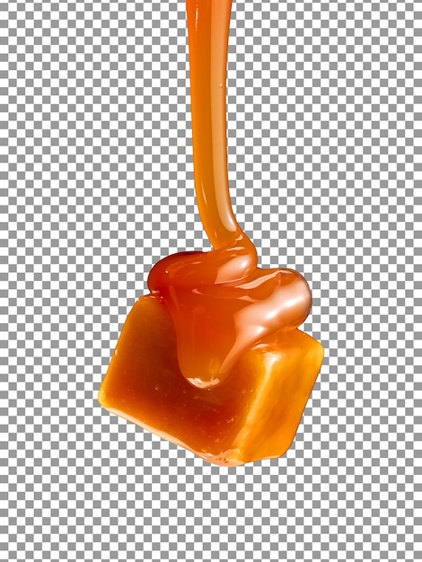 PSD caramel candy with caramel sauce 1 isolated on transparent background