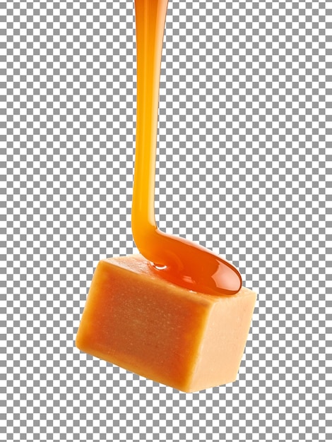 PSD caramel candy with caramel sauce 3 isolated on transparent background