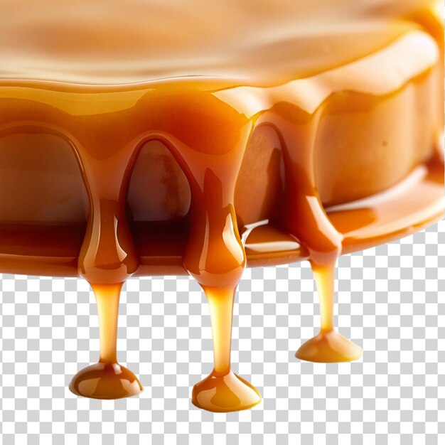 Caramel drips isolated on transparent background