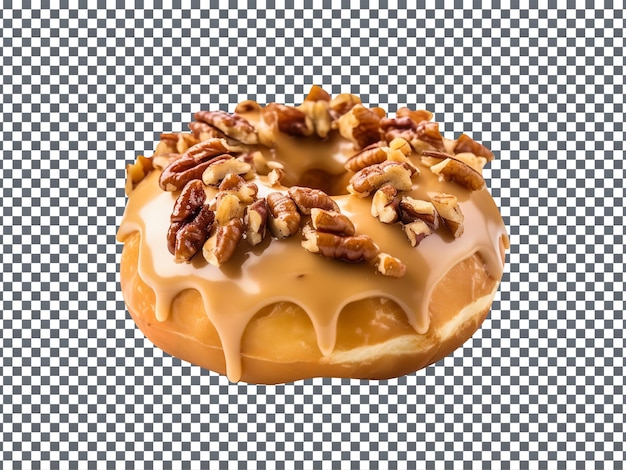 PSD caramel pecan donut isolated on transparent background