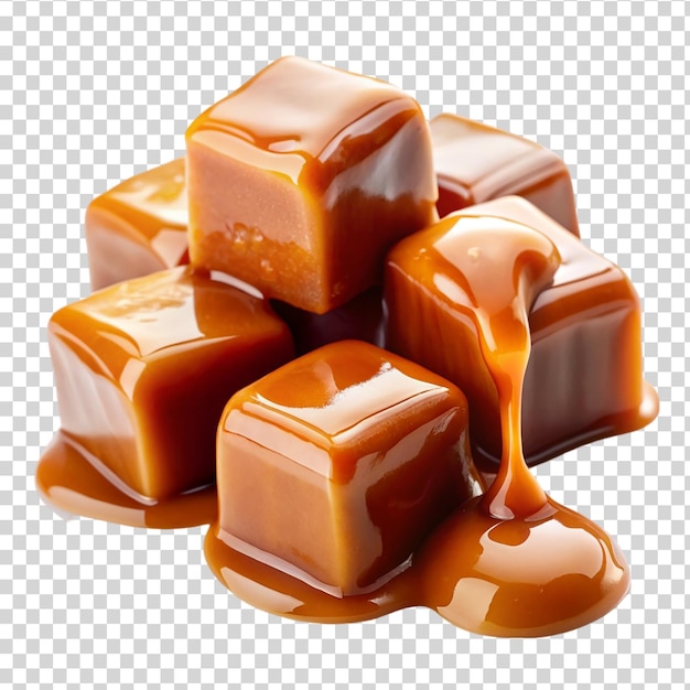 PSD caramel snoep en caramel saus geïsoleerd op doorzichtige achtergrond