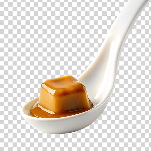 PSD caramel on white spoon isolated on transparent background