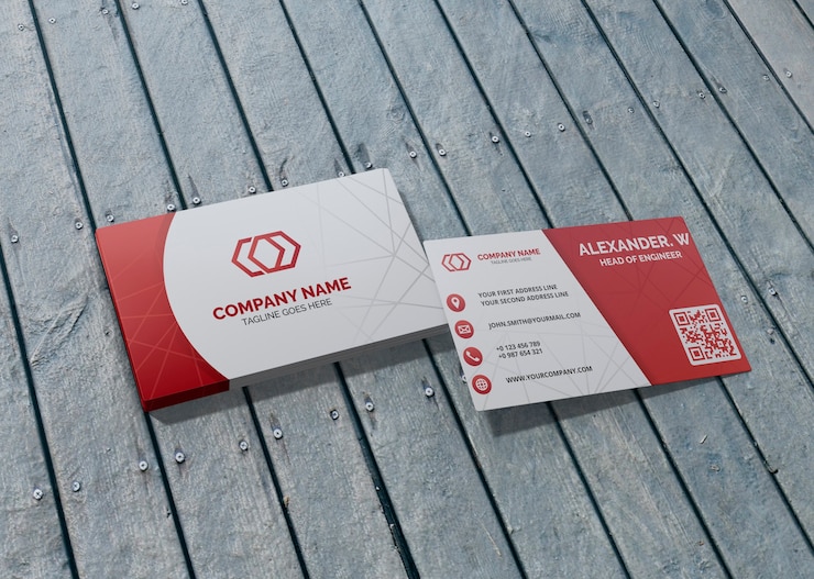 PSD card brand company business mock-up paper on wooden background
