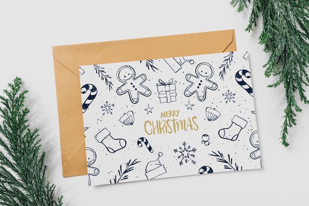 Card and envelope mockup with christmas concept