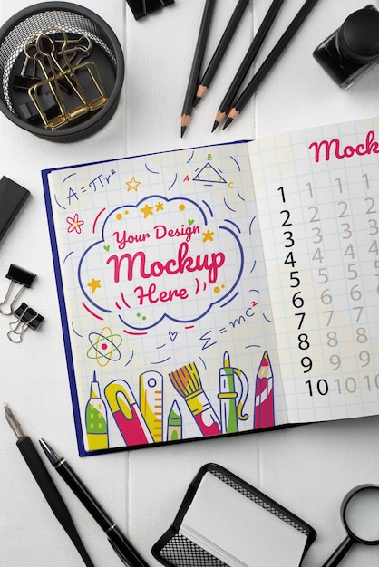 PSD card mock-up design for teachers day celebration with school supplies