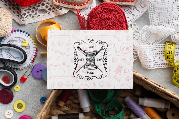 PSD card mock-up with sewing tools