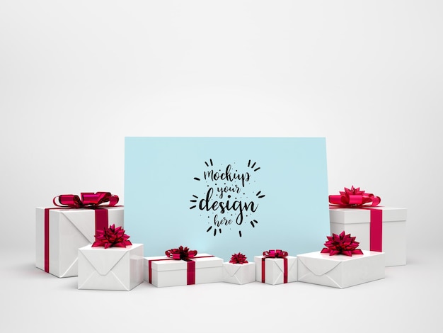 Card mockup among presents