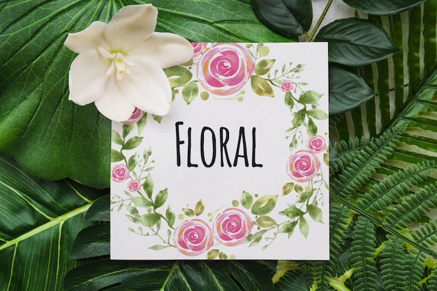 Card mockup with floral background