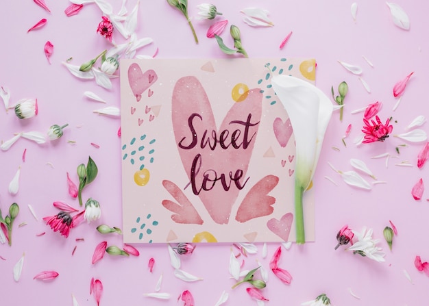 Card mockup with floral valentines day concept