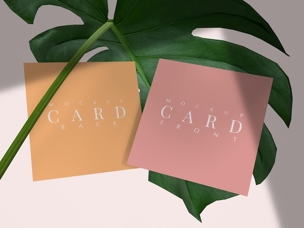 PSD card mockup with nature leaf and shadow mockup design template for presentation branding 3d renderingxa