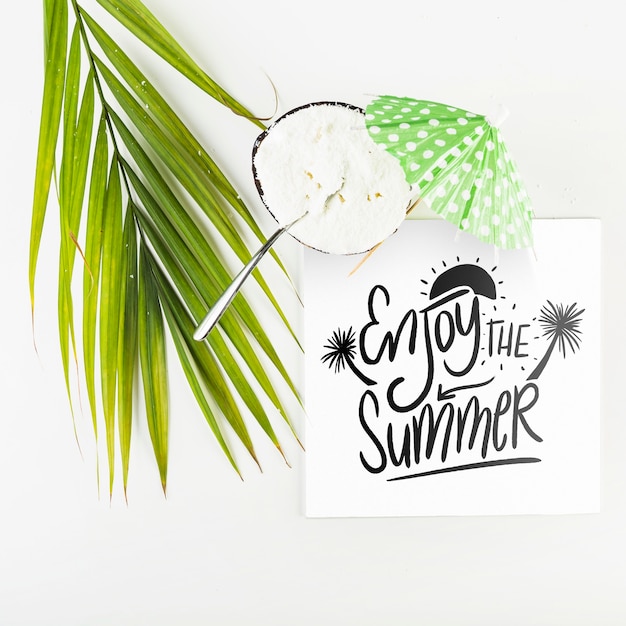 PSD card mockup with tropical summer concept