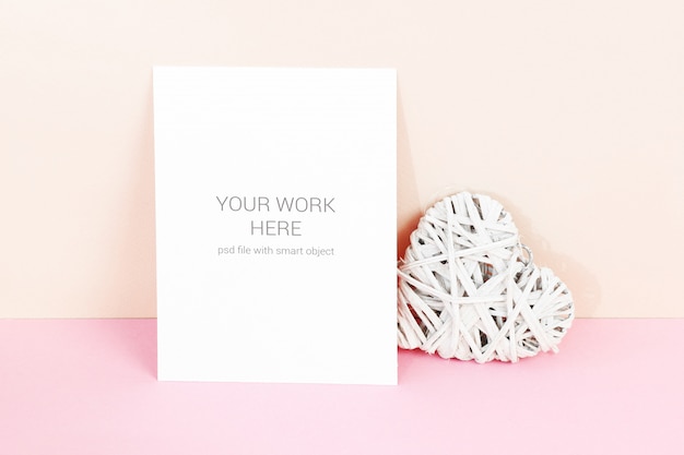 PSD card mockup with wooden heart