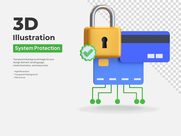 PSD card protection system 3d icon illustration