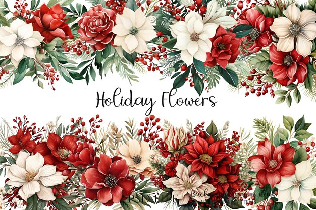 PSD a card with a floral border and the words holiday flowers.