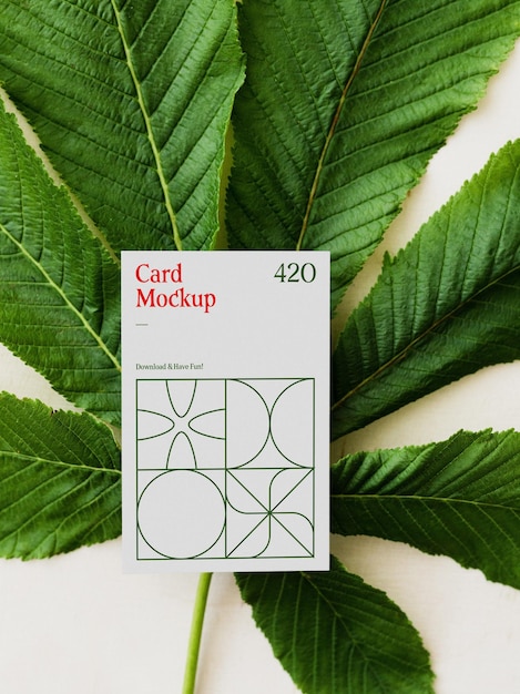 PSD card with leaf mockup