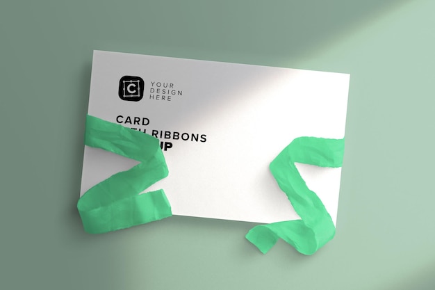 PSD card with ribbons mockup