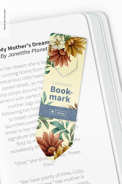 Cardboard bookmark mockup, on book