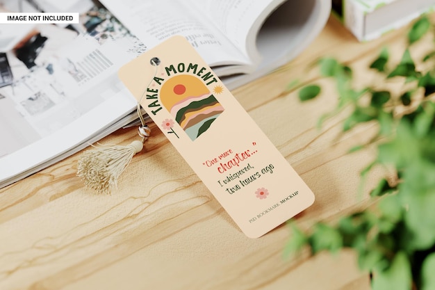 PSD cardboard bookmark with tassel mockup