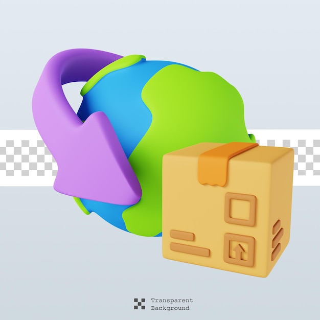 Cardboard box around the world. global shipping and logistics. delivery service icon 3d render