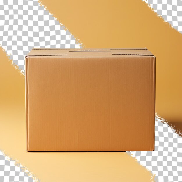 Scatola di cartone o scatola di carta marrone su sfondo trasparente
