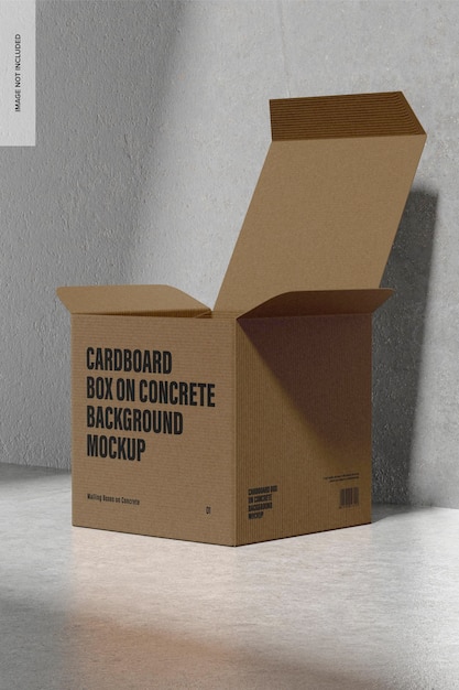 Cardboard box on concrete background mockup, opened