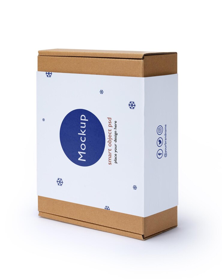 PSD cardboard box mockup with white cover