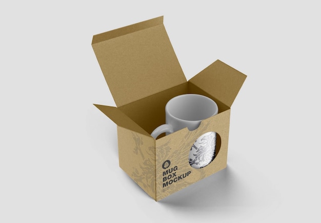 Cardboard Box with Mug Mockup