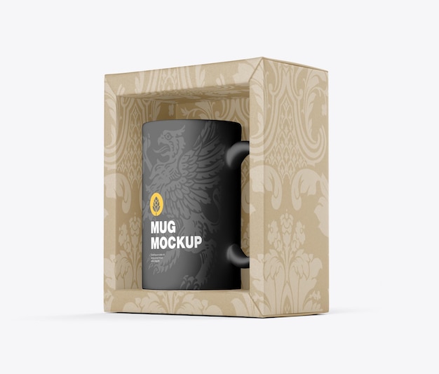 Cardboard Box with Mug Mockup