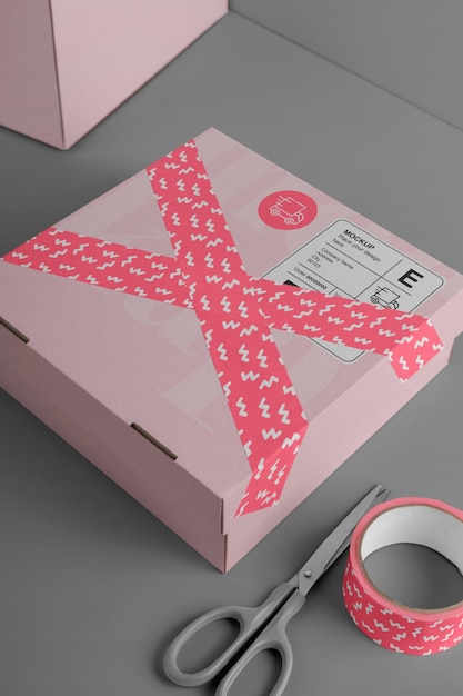 PSD cardboard box with sealing tape mock-up