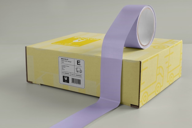 PSD Картонная коробка с макетом герметизирующей ленты