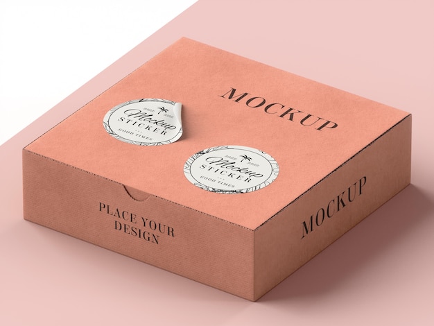 cardboard box with sticker mock up