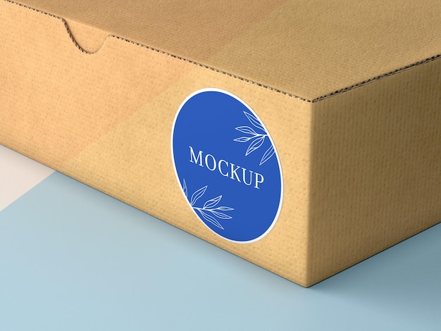 Cardboard box with sticker mock up