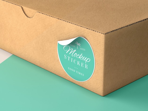 Cardboard box with sticker mock up