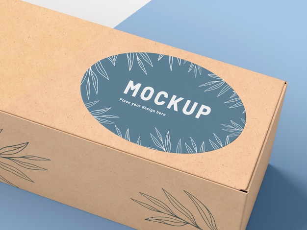 Cardboard box with sticker mock up