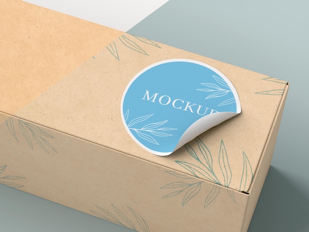 PSD cardboard box with sticker mock up