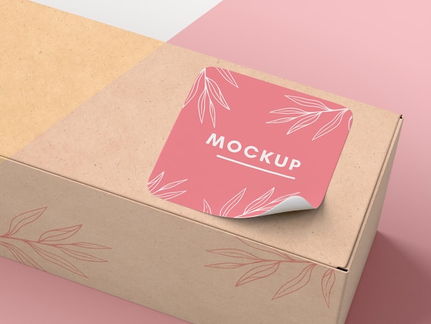 PSD cardboard box with sticker mock up