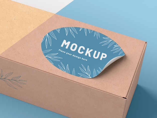 Cardboard box with sticker mock up