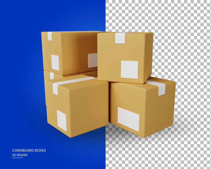 Картонные коробки для доставки на прозрачном фоне 3d визуализация иллюстрации