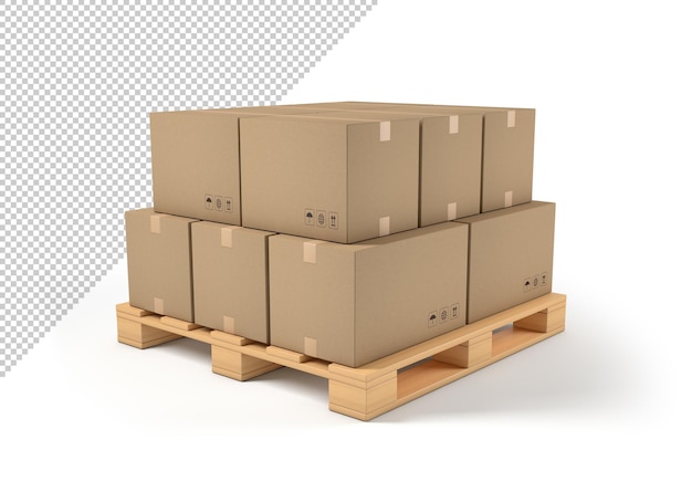 Cardboard boxes mockup on wooden pallet