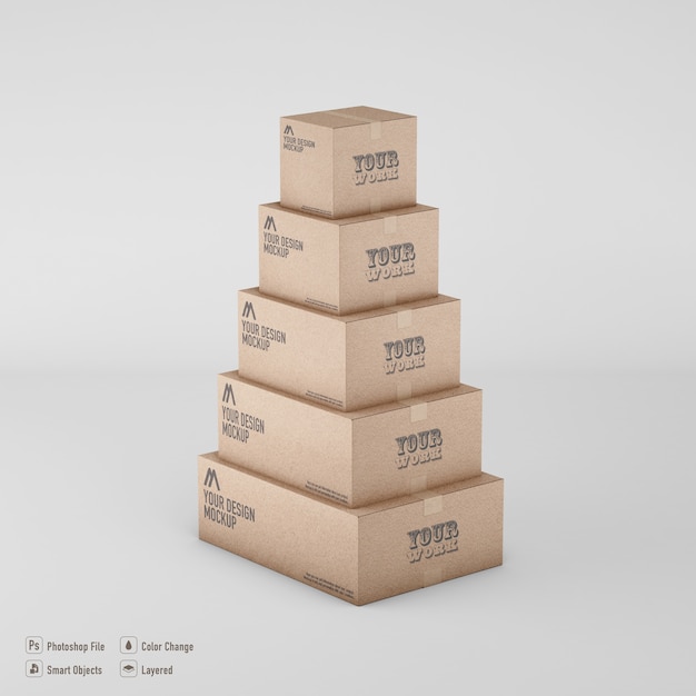 Cardboard boxes rendering mockup isolated