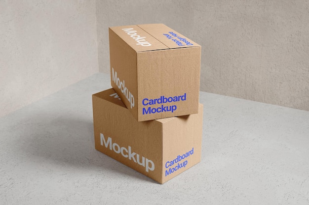 Cardboard boxes stacked on a surface