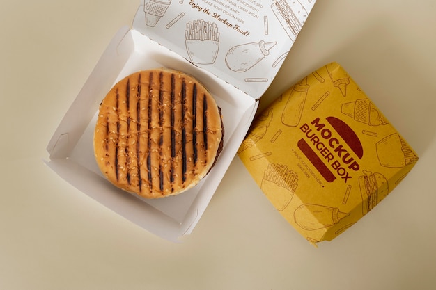 PSD cardboard burger box packaging mock-up design