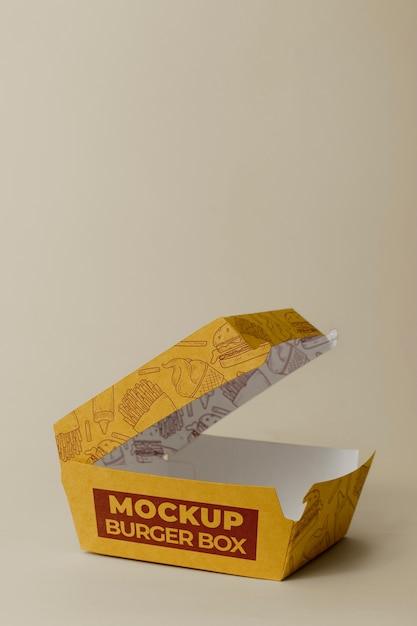 Design mock-up per imballaggio in scatola di cartone per hamburger