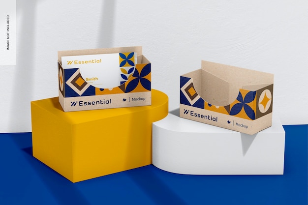 Cardboard Business Card Holders Mockup, Side View