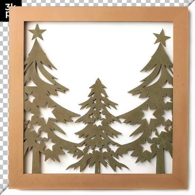 PSD cardboard christmas photo frame isolated on transparent background